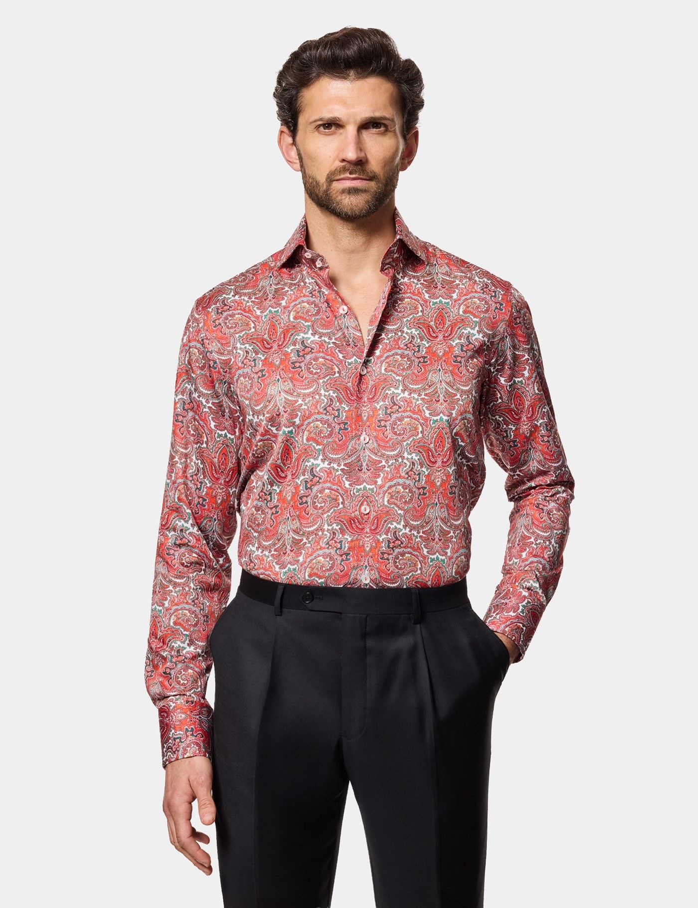 Slim Fit Light Blue Jacquard Paisley Curtis Shirt