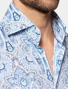 Slim Fit White & Blue Paisley Curtis Shirt
