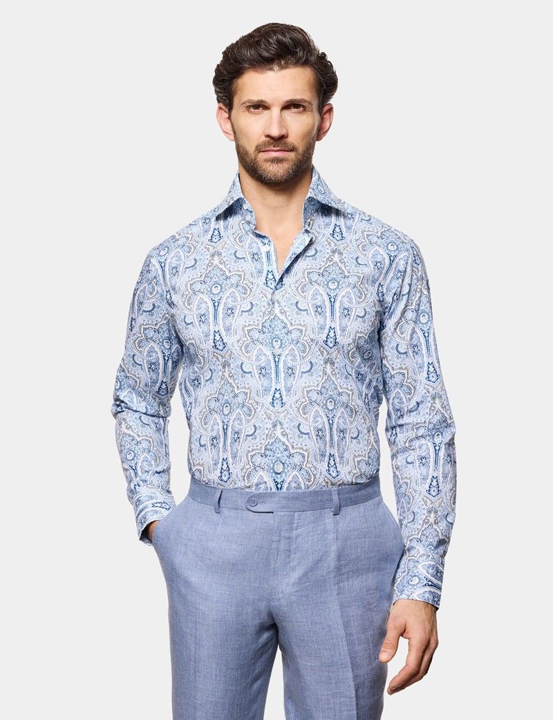 Slim Fit White & Blue Paisley Curtis Shirt