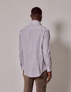 White & Purple Floral Slim Diamond Weave Shirt - High Collar-preview4