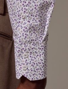 White & Purple Floral Slim Diamond Weave Shirt - High Collar-preview3