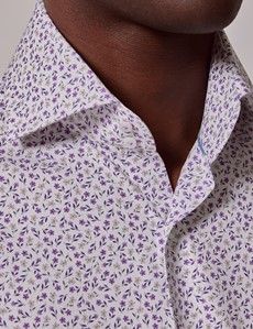 White & Purple Floral Slim Diamond Weave Shirt - High Collar-preview1