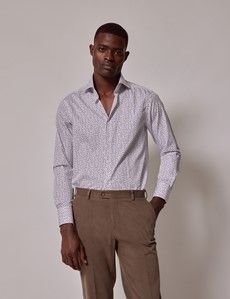 White & Purple Floral Slim Diamond Weave Shirt - High Collar-preview2