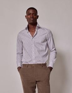 White & Purple Floral Slim Diamond Weave Shirt - High Collar-preview5