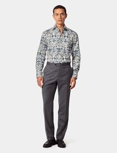 Slim Fit White & Navy Floral Diamond Weave Curtis Shirt