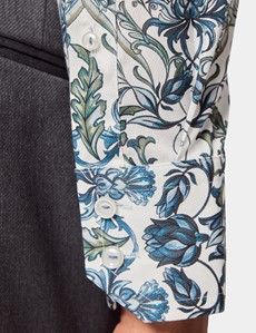 Slim Fit White & Navy Floral Diamond Weave Curtis Shirt