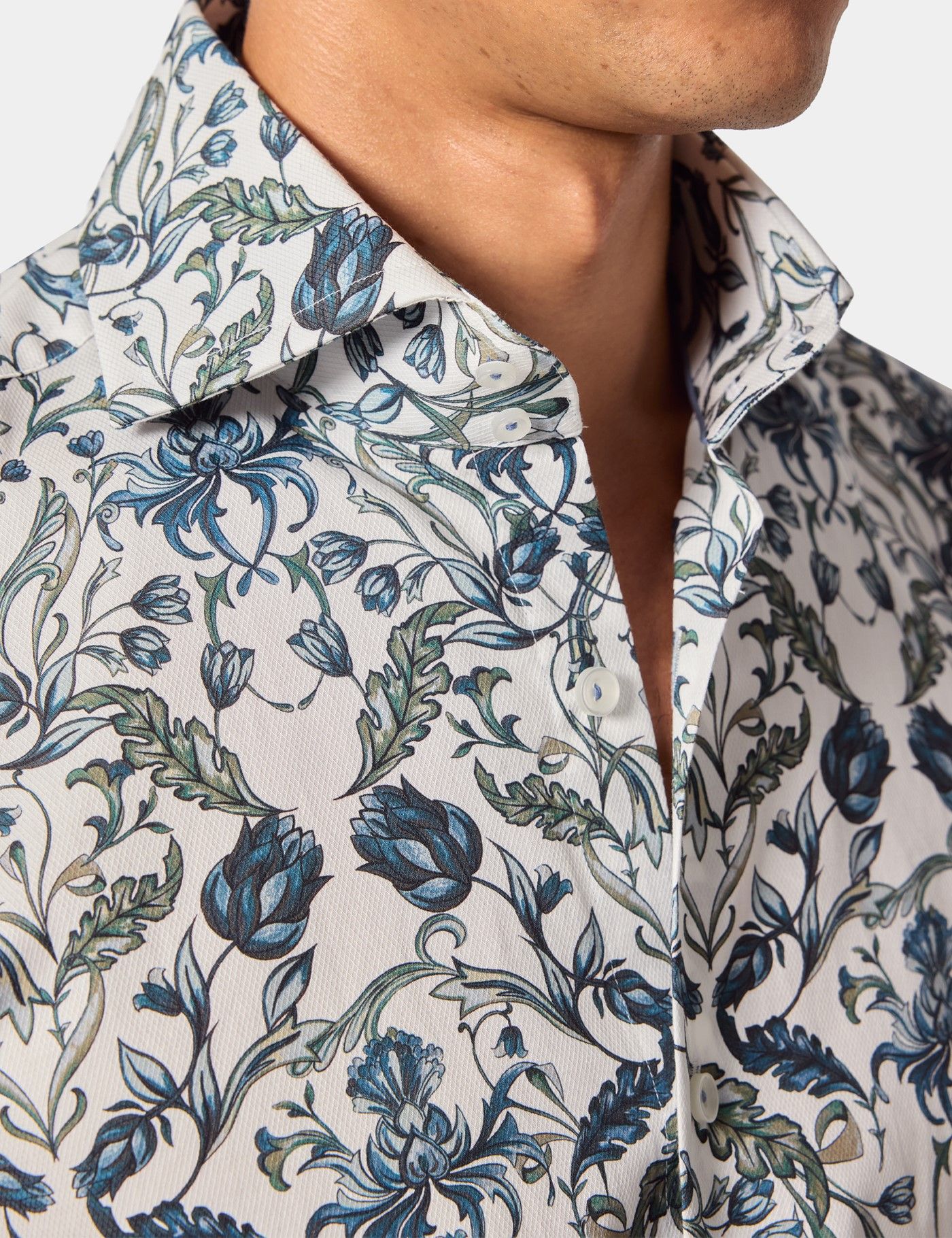 Slim Fit White & Navy Floral Diamond Weave Curtis Shirt-preview