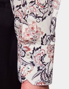 Slim Fit White & Navy Floral Diamond Weave Curtis Shirt