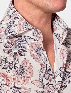 Slim Fit White & Navy Floral Diamond Weave Curtis Shirt