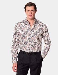 Slim Fit White & Navy Floral Diamond Weave Curtis Shirt