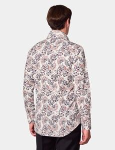 Slim Fit White & Navy Floral Diamond Weave Curtis Shirt