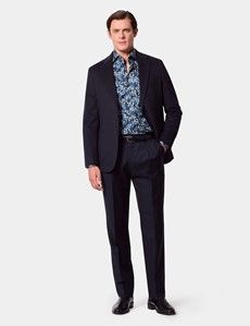 Slim Fit Black & Blue Leaf Curtis Shirt
