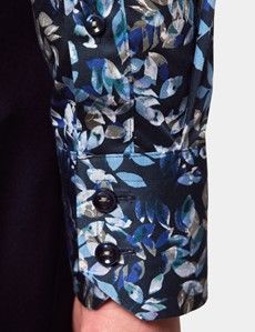 Slim Fit Black & Blue Leaf Curtis Shirt