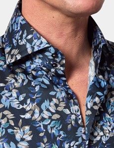 Slim Fit Black & Blue Leaf Curtis Shirt