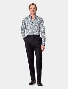 Slim Fit White & Navy Floral Diamond Weave Curtis Shirt