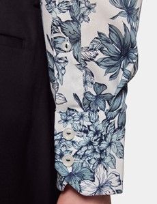 Slim Fit White & Navy Floral Diamond Weave Curtis Shirt