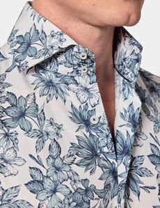 Slim Fit White & Navy Floral Diamond Weave Curtis Shirt