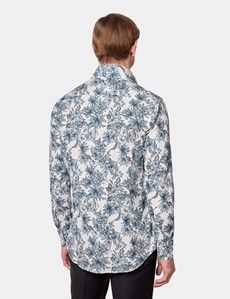 Slim Fit White & Navy Floral Diamond Weave Curtis Shirt