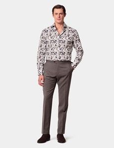 Slim Fit White & Brown Floral Diamond Weave Curtis Shirt