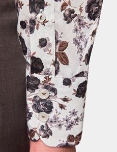 Slim Fit White & Brown Floral Diamond Weave Curtis Shirt
