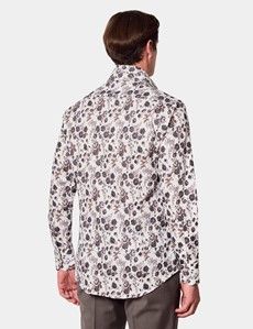 Slim Fit White & Brown Floral Diamond Weave Curtis Shirt