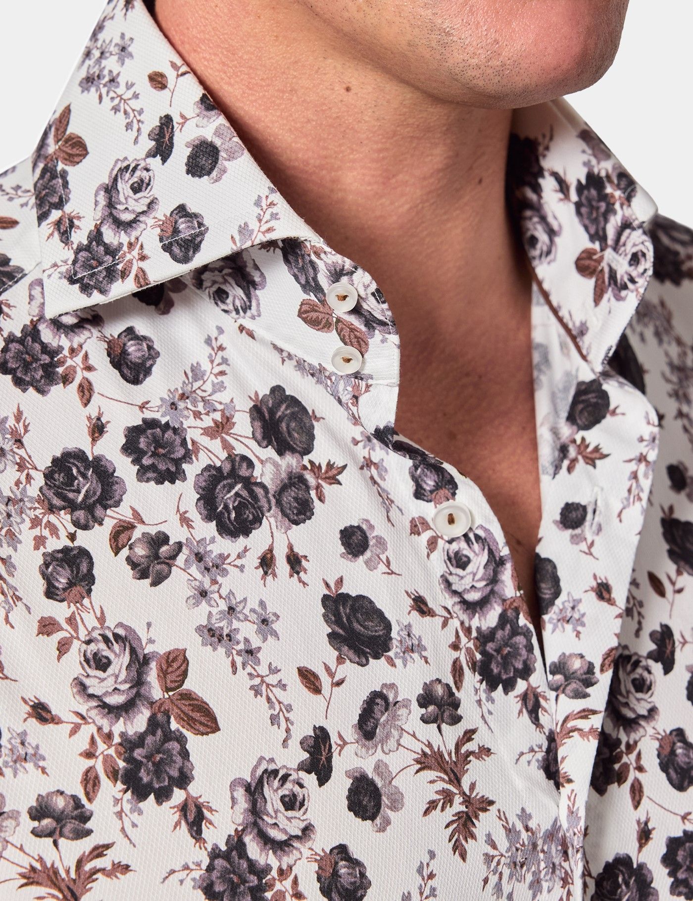 Slim Fit White & Brown Floral Diamond Weave Curtis Shirt-preview