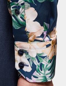 Slim Fit Navy & Cream Floral Diamond Weave Curtis Shirt