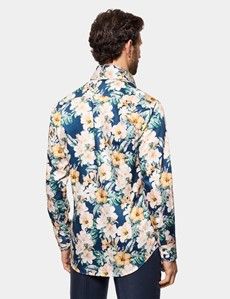 Slim Fit Navy & Cream Floral Diamond Weave Curtis Shirt