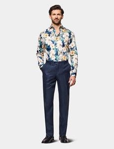 Slim Fit Navy & Cream Floral Diamond Weave Curtis Shirt