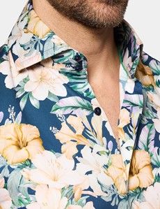 Slim Fit Navy & Cream Floral Diamond Weave Curtis Shirt