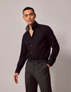 Slim Fit Black Curtis Shirt - Contrast Detail