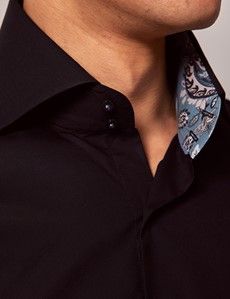 Slim Fit Black Curtis Shirt - Contrast Detail