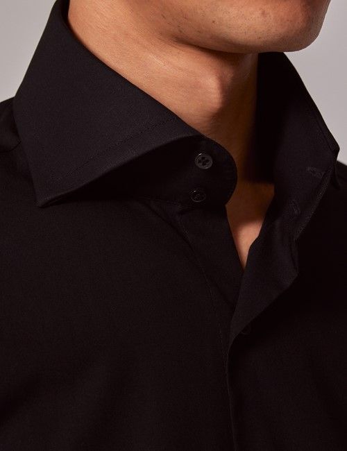 Black Poplin Slim Curtis Shirt - High Collar-preview