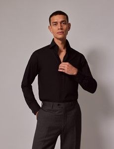 Black Poplin Slim Curtis Shirt - High Collar-preview2