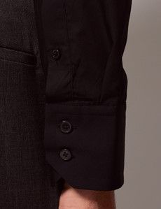 Black Poplin Slim Curtis Shirt - High Collar-preview3