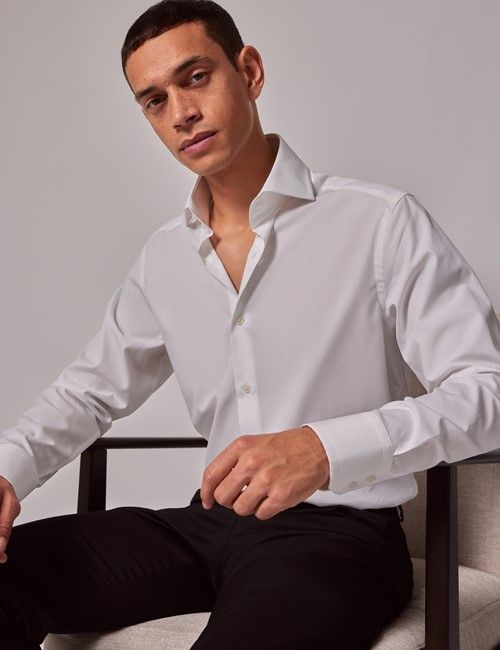 White Poplin Slim Curtis Shirt - High Collar
