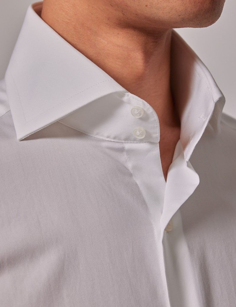 Men s White Twill Slim Shirt High Collar