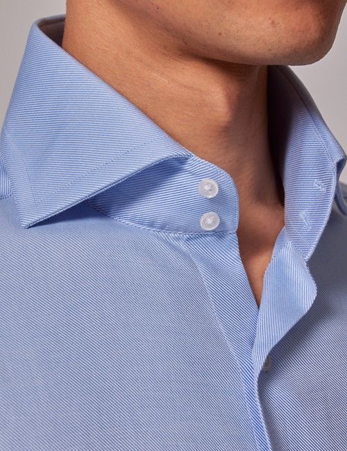 Blue Cotton Twill Slim Curtis Shirt - High Collar-preview