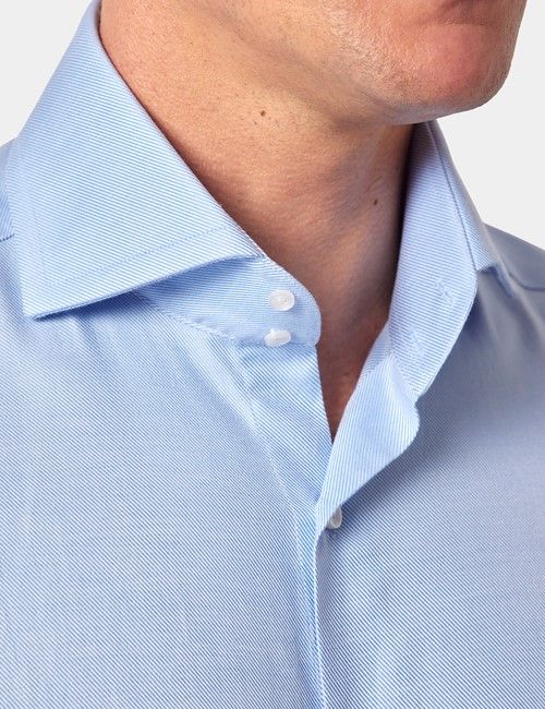 Blue Cotton Twill Slim Curtis Shirt - High Collar-preview