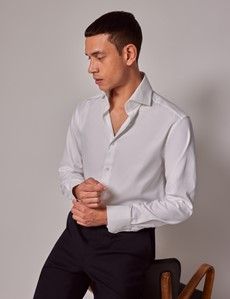 White Twill Slim Curtis Shirt – High Collar