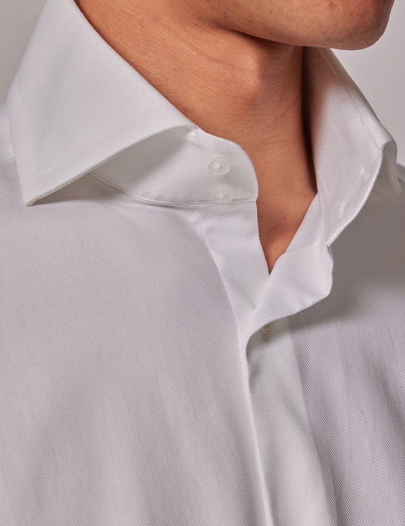 Men s White Twill Slim Fit Shirt High Collar