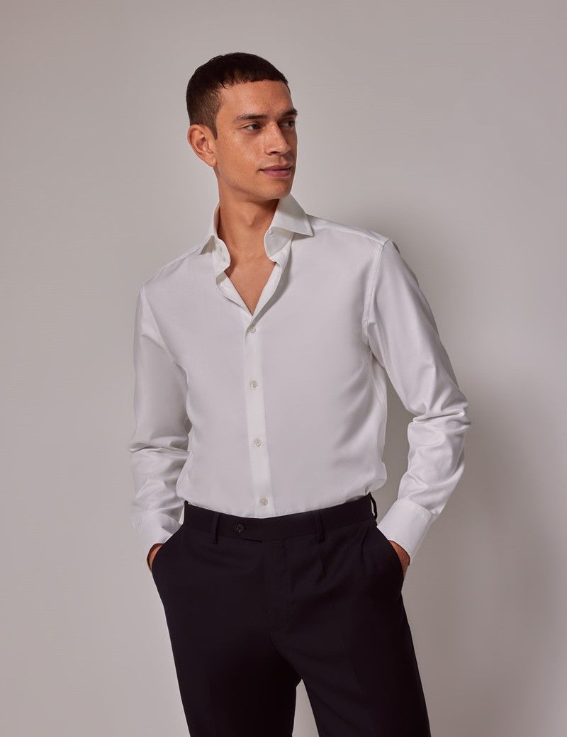 Men's White Twill Slim Fit Shirt - High Collar