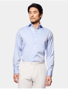 Slim Fit Blue Twill Non-Iron Curtis Shirt - Contrast Detail