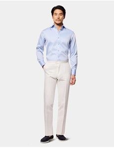 Slim Fit Blue Twill Non-Iron Curtis Shirt - Contrast Detail