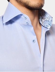 Slim Fit Blue Twill Non-Iron Curtis Shirt - Contrast Detail