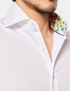 Slim Fit White Twill Non-Iron Curtis Shirt - Contrast Detail
