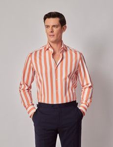Orange & White Stripe Slim Curtis Shirt - High Collar
