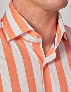 Orange & White Stripe Slim Curtis Shirt - High Collar-preview1