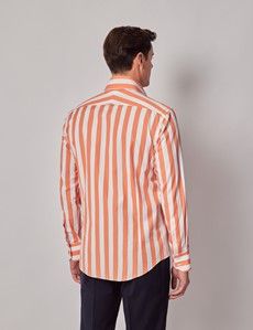 Orange & White Stripe Slim Curtis Shirt - High Collar-preview3