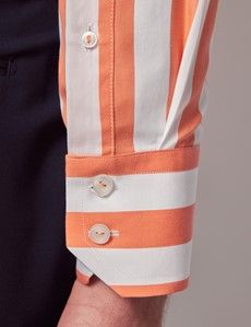Orange & White Stripe Slim Curtis Shirt - High Collar-preview4